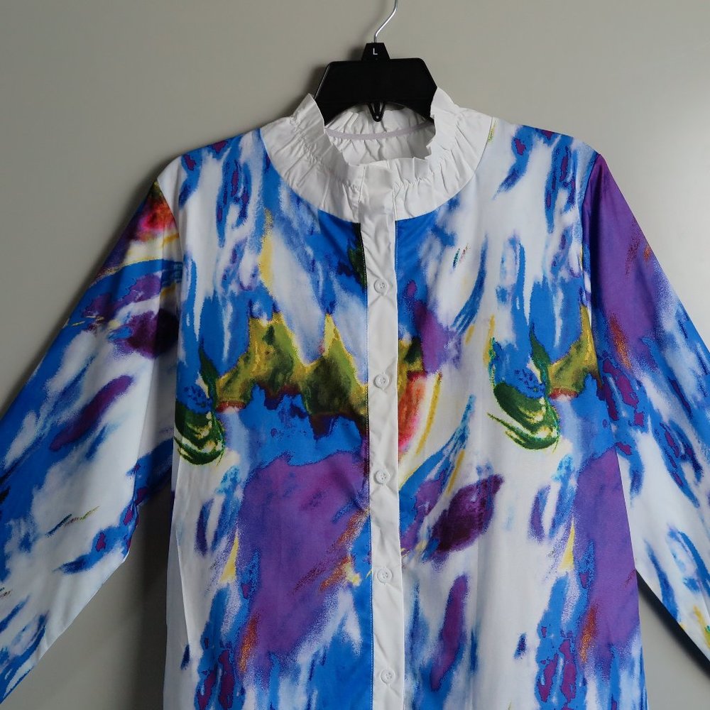 NWOT MISSLOOK Multi-Color Printed Turn-Down Collar Button-Up Tunic Blouse Sz 3XL - Picture 6 of 9